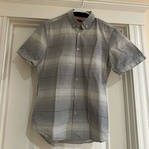 Alfani Gray Striped Short Sleeve Shirt